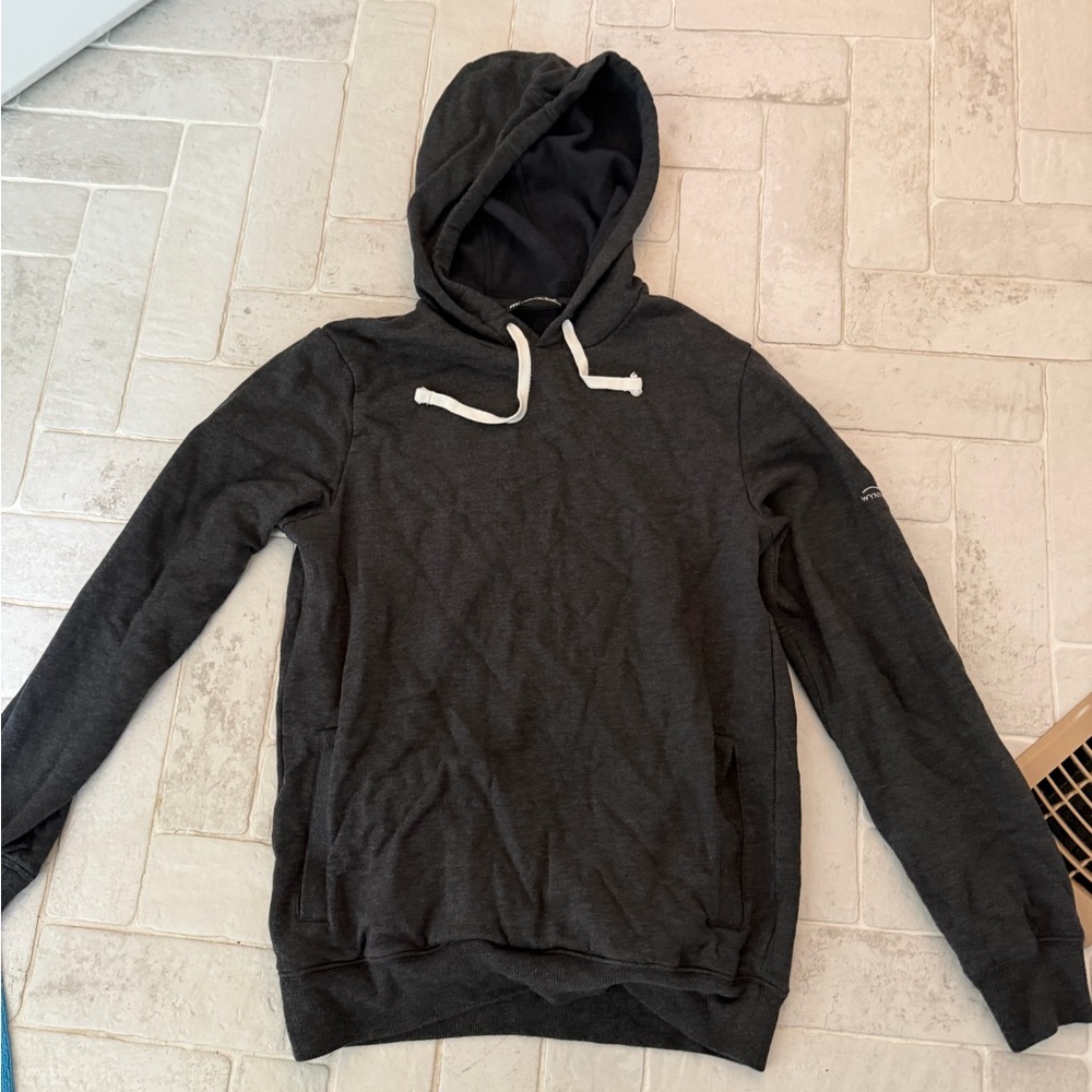 Dark Charcoal Pullover Hoodie with White Drawstring